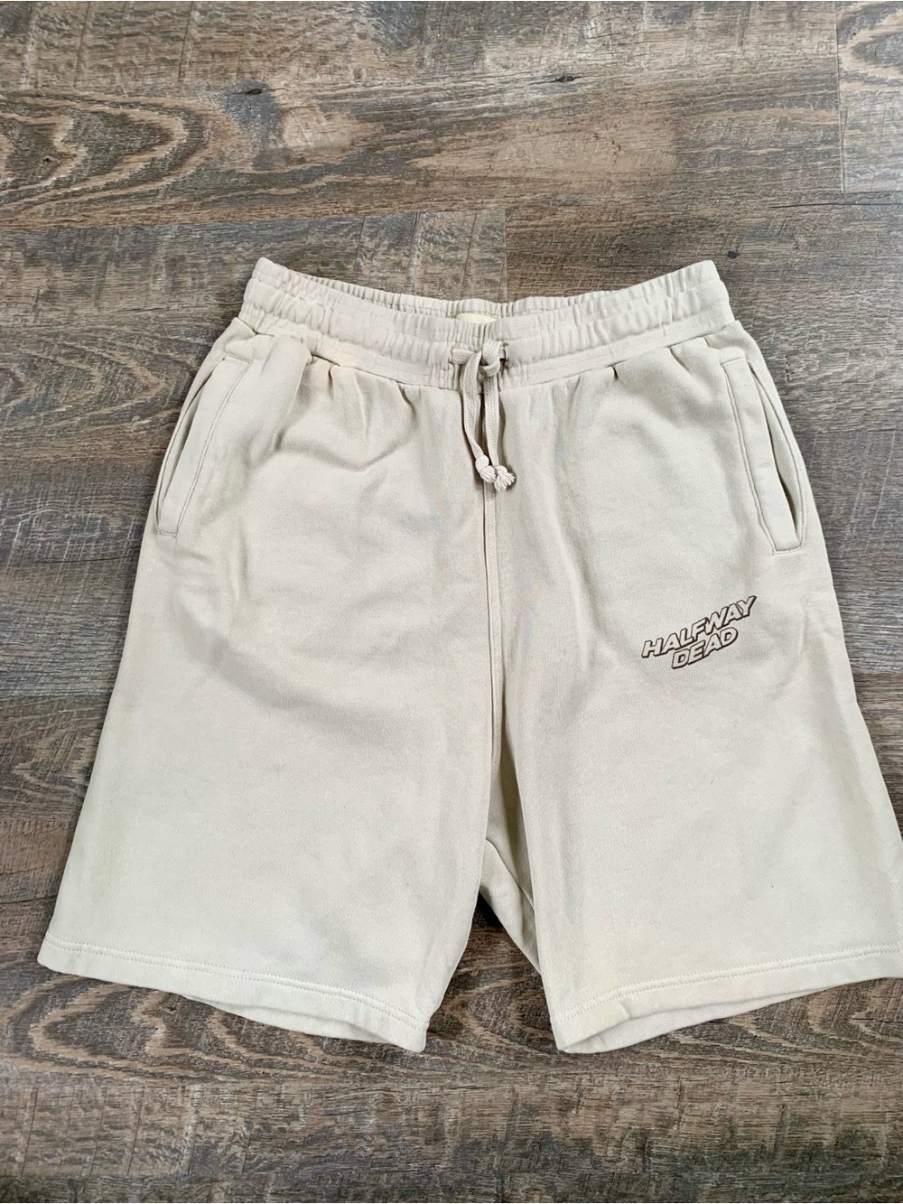 Halfway Dead Men’s Cream Drawstring Sweatpant Shorts